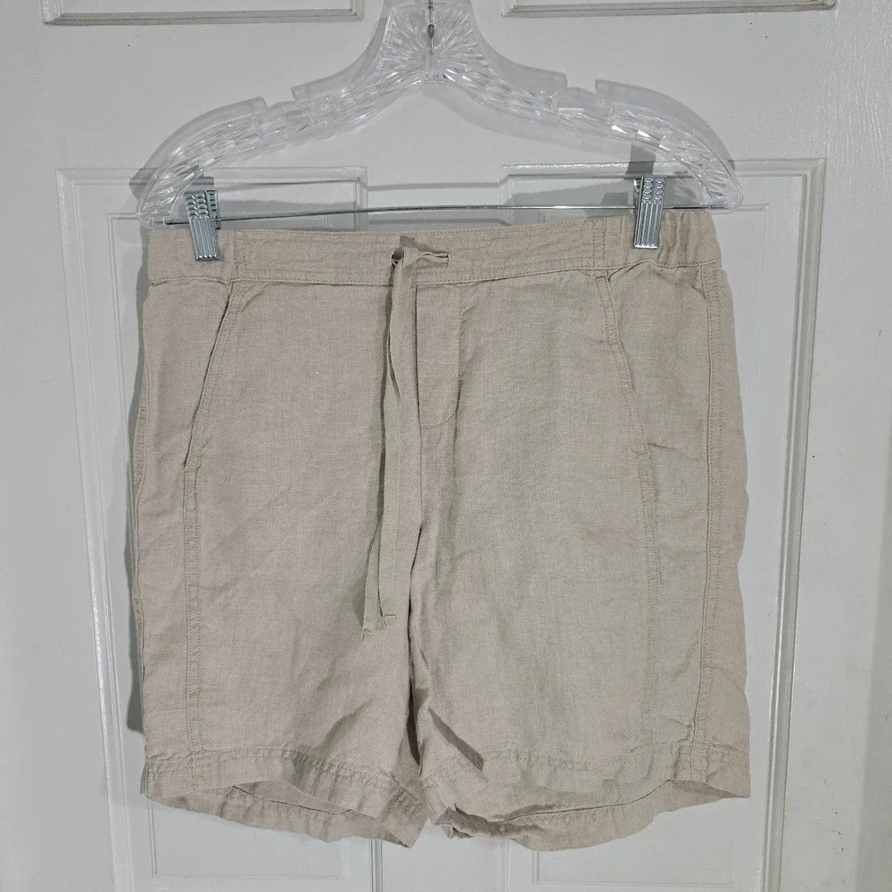 J.Jill Love Linen Shorts Womens Small Beige Oatmeal Drawstring Pull On 051291